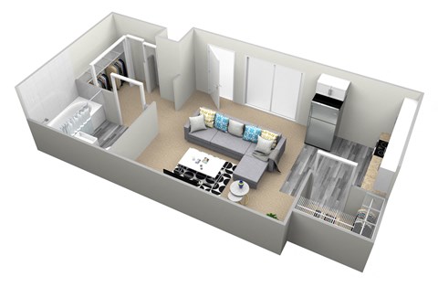 Floor plan for studio, 1 bath, 392 sqft